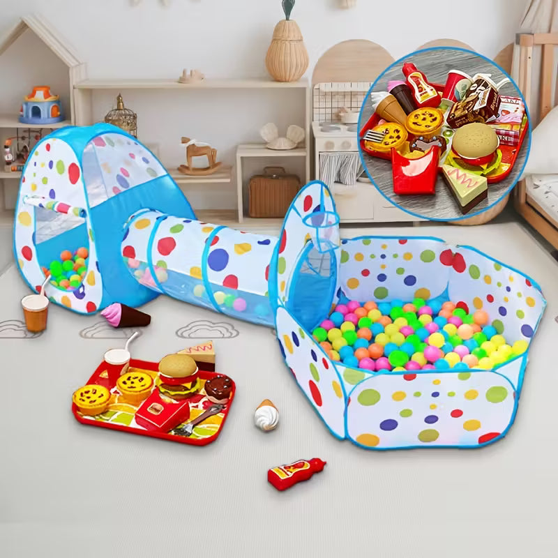 Túnel Interactivo para Niños con Canasta y Alberca de Pelotas