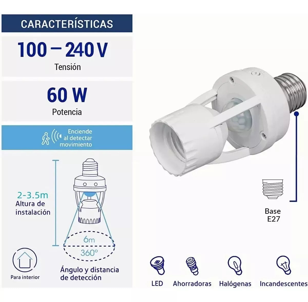 Pack de 4 Porta focos - Lámparas con sensor de movimiento