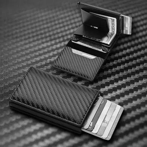 Cartera Con Bloqueo Rfid, Cuero + Fibra de carbono