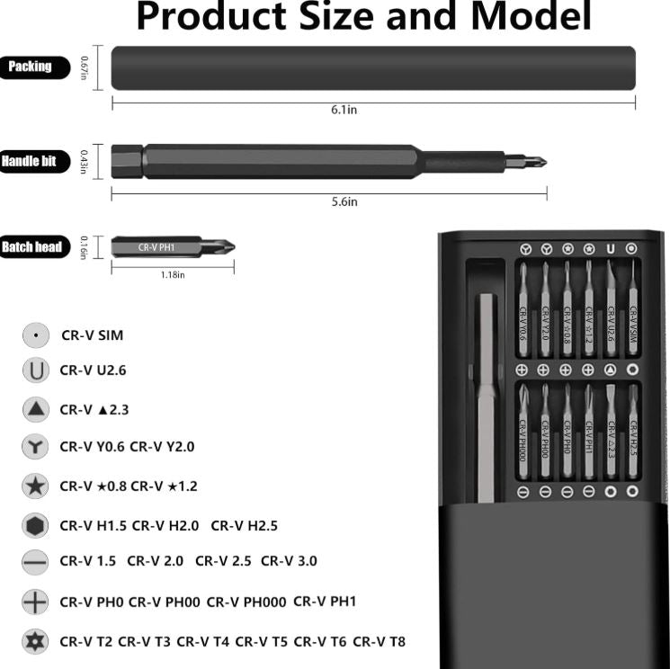 Juego de destornilladores de precisión magnéticos, 25 en 1 con mini juego de destornilladores de bolsillo de 24 piezas, juego de reparación pequeño para teléfono móvil/PC/Came