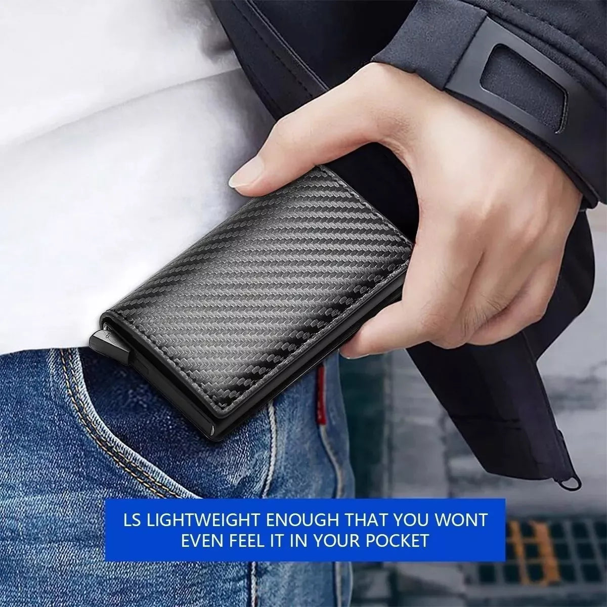 Cartera Con Bloqueo Rfid, Cuero + Fibra de carbono