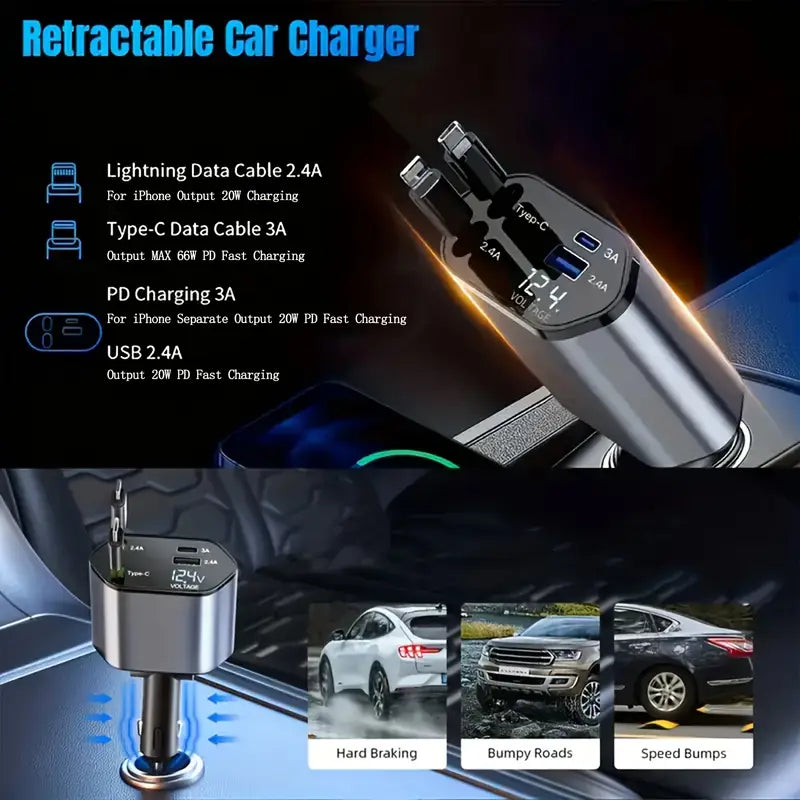 Cargador ULTRA RAPIDO 4 en 1 📱🔋 CABLE RETRACTIL 120W