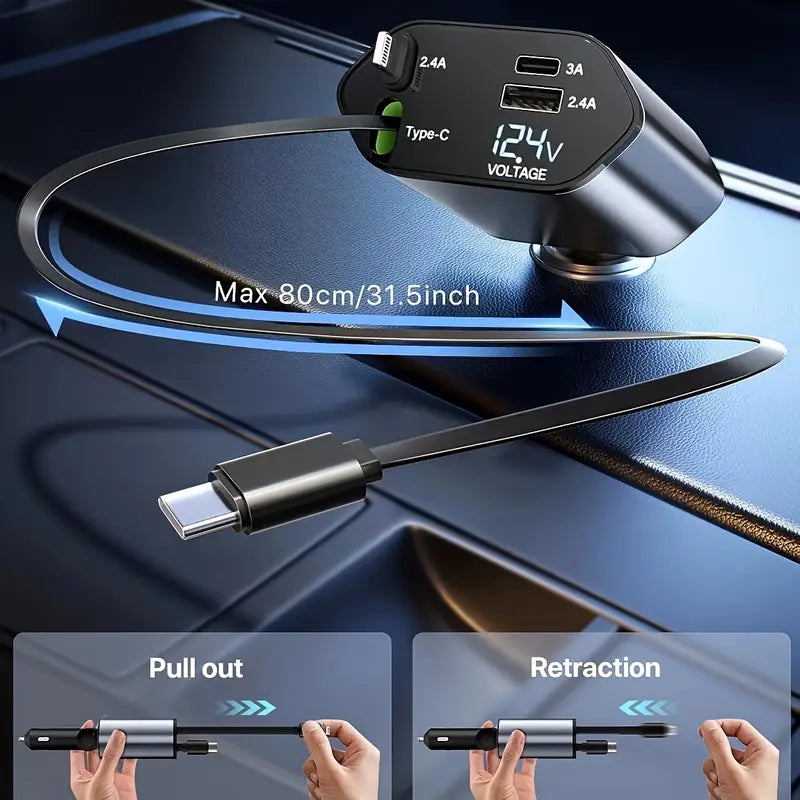 Cargador ULTRA RAPIDO 4 en 1 📱🔋 CABLE RETRACTIL 120W