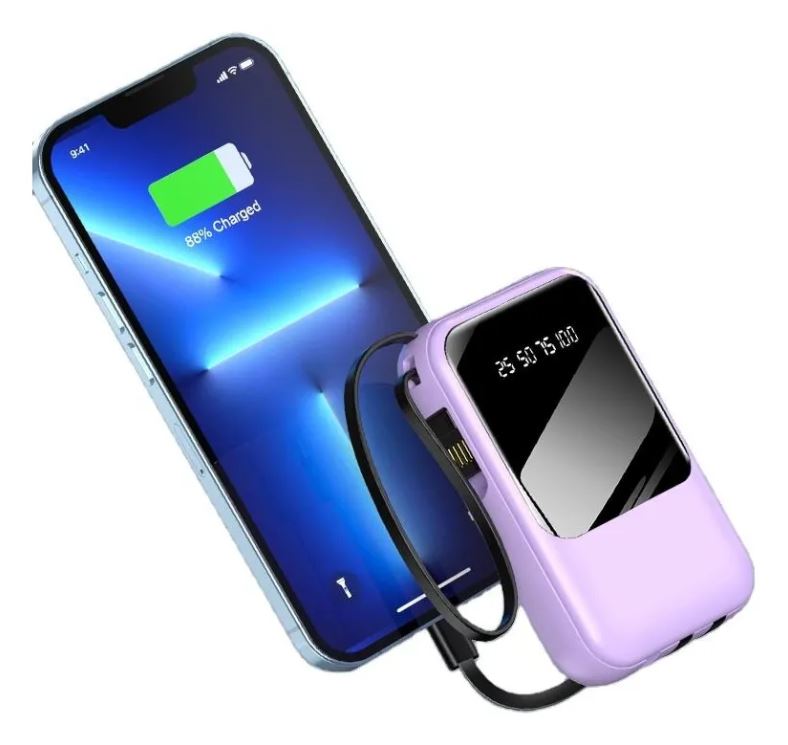 Power Bank Batería Portátil 20000mah carga rápida incorporada con pantalla digital de 4 cables Banco de energía externo