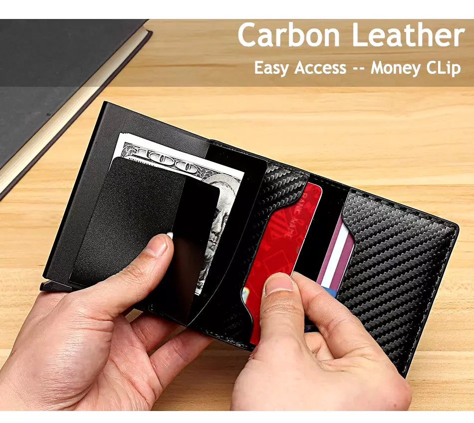 Cartera Con Bloqueo Rfid, Cuero + Fibra de carbono