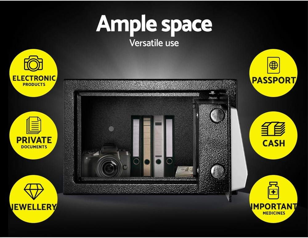 Caja Fuerte Electronica - Bisagras Interiores a Prueba de Manipulaciones y Acolchado de Alfombra Caja Fuerte Pequeña con Llave y Codigo Caja de Seguridad para Dinero/Documentos/Joyas