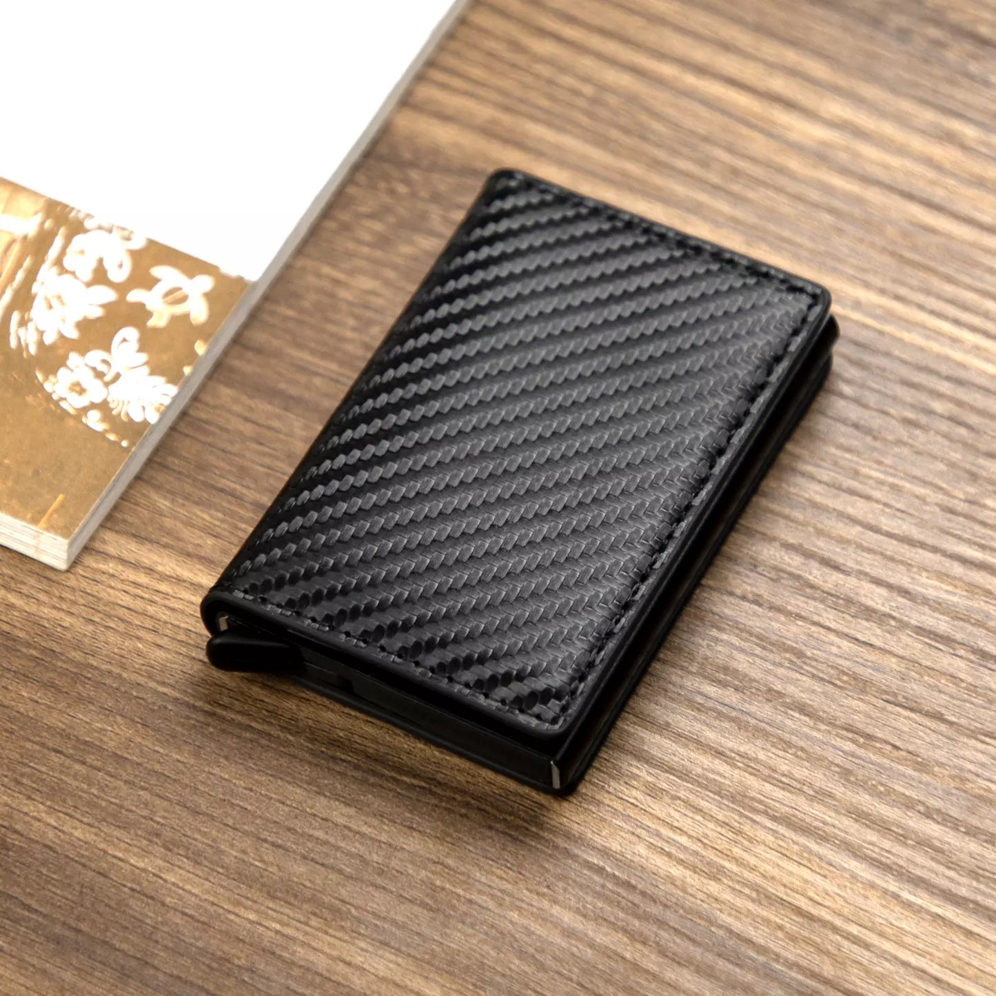 Cartera Con Bloqueo Rfid, Cuero + Fibra de carbono