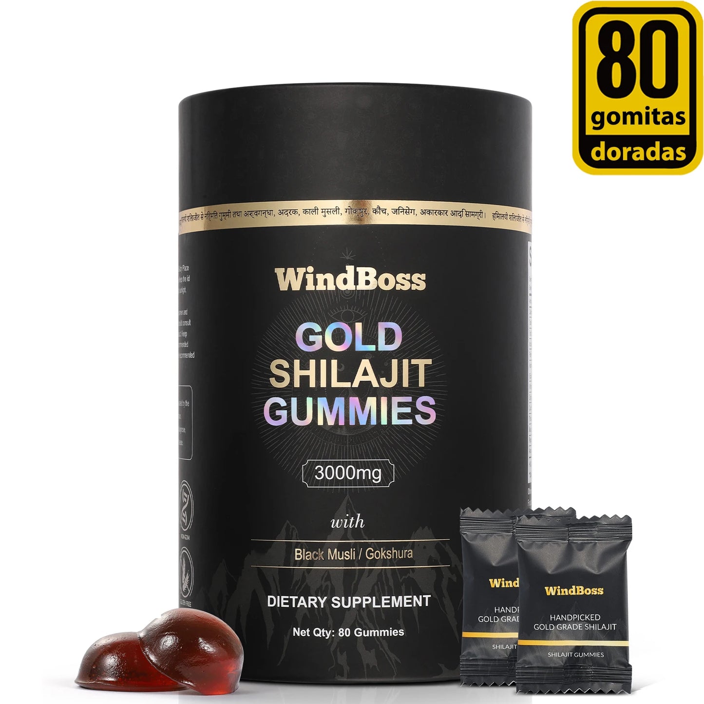 🏔️✨ WindBoss Gold Shilajit Gummies – 3000mg de Energía del Himalaya ✨🏔️ (Grado Oro)