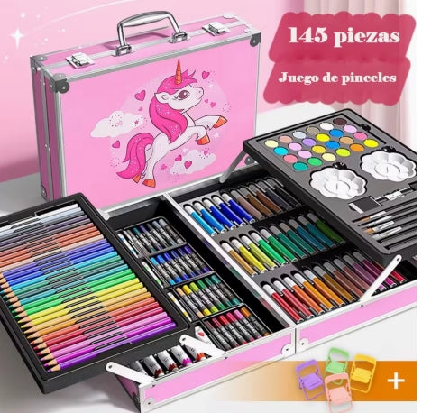 Suministros artísticos, 145 piezas con conjuntos de arte pictórico y pictórico, 2 almohadillas de pintura, conjuntos de arte de doble capa artesanías, crayon, óleo, acuarela