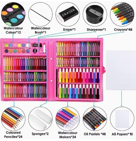 Set de Arte de Caligrafía y Pintura de 168 piezas, Contiene Lápices de Colores, Colores Completos, Material Duradero, Adecuado para la Escuela, Pintura en Casa, Bocetos al Aire Libre, Aula, Etc.