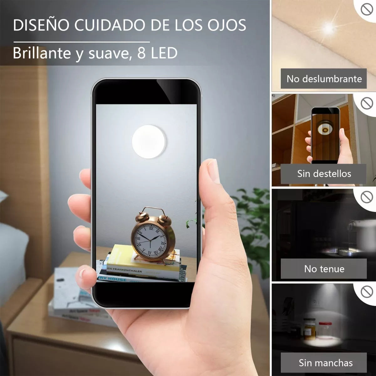 Luz De Noche Con Sensor De Movimiento Recargable Por Usb (Pack de 4)
