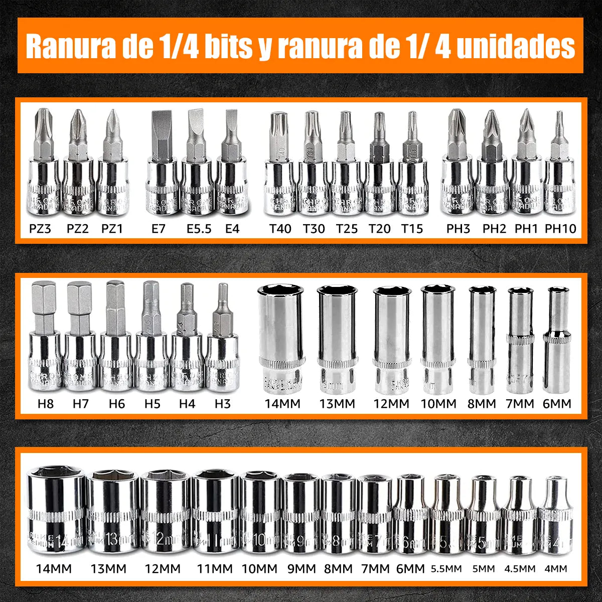 Kit de Llaves de Tubo Hexagonal Interno de 53 Piezas - Incluye llaves hexagonal internas, tubos y llaves de trinquete