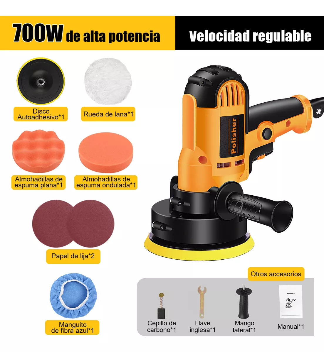 Pulidora eléctrica para AUTO 700W – Acabado profesional en minutos