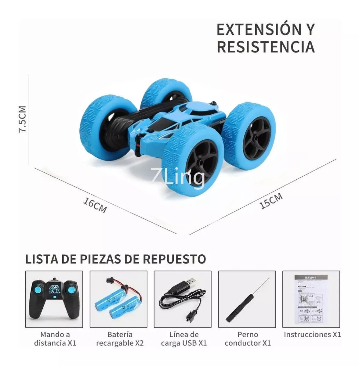 Coche Todoterreno RECARGABLE 360 🚗 + 🎮 Doble Cara, Drift, Color Azul