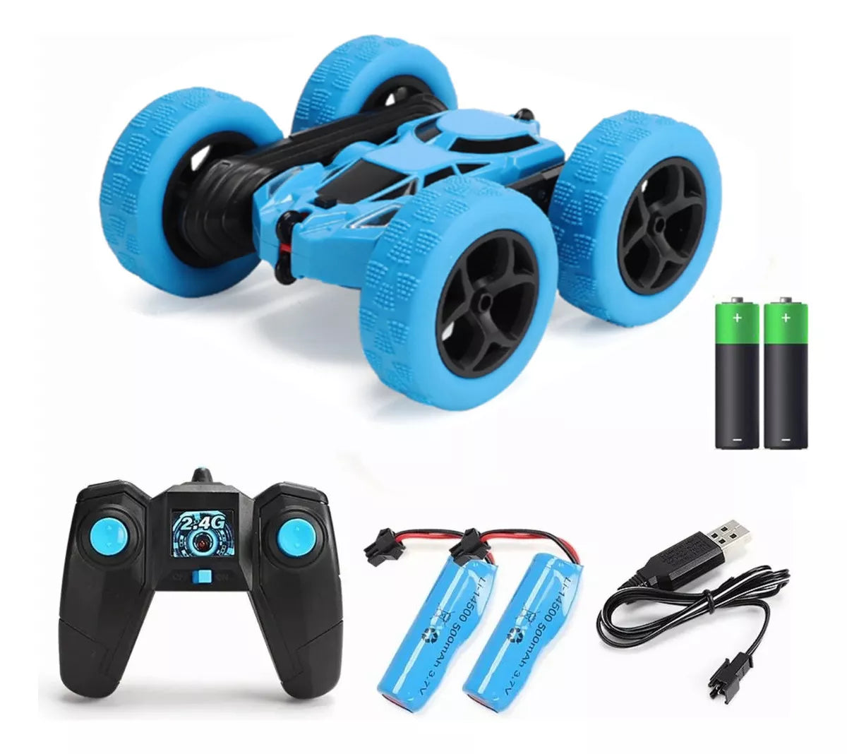 Coche Todoterreno RECARGABLE 360 🚗 + 🎮 Doble Cara, Drift, Color Azul