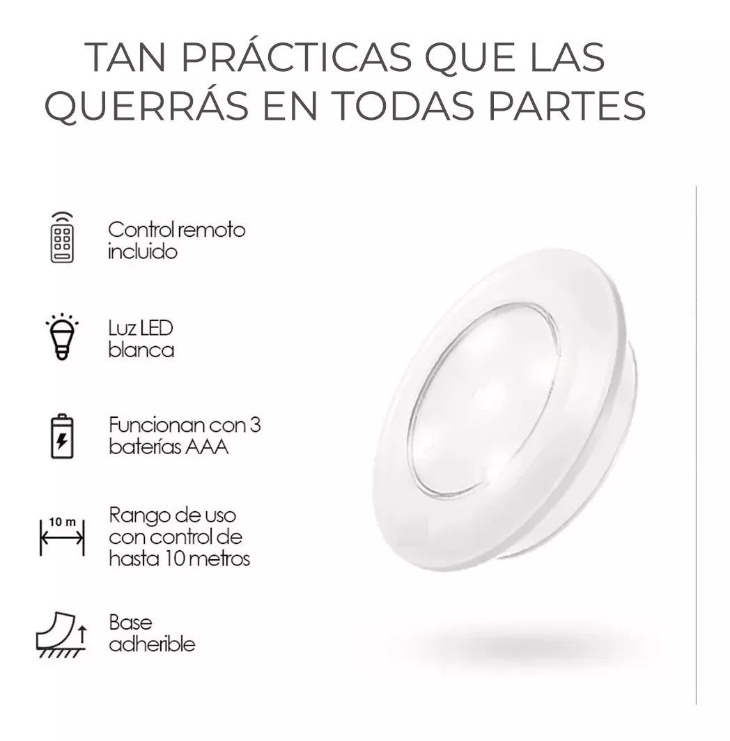 Lampara Luz Led 3 Pzs + Control Remoto Inalambrica Adherible