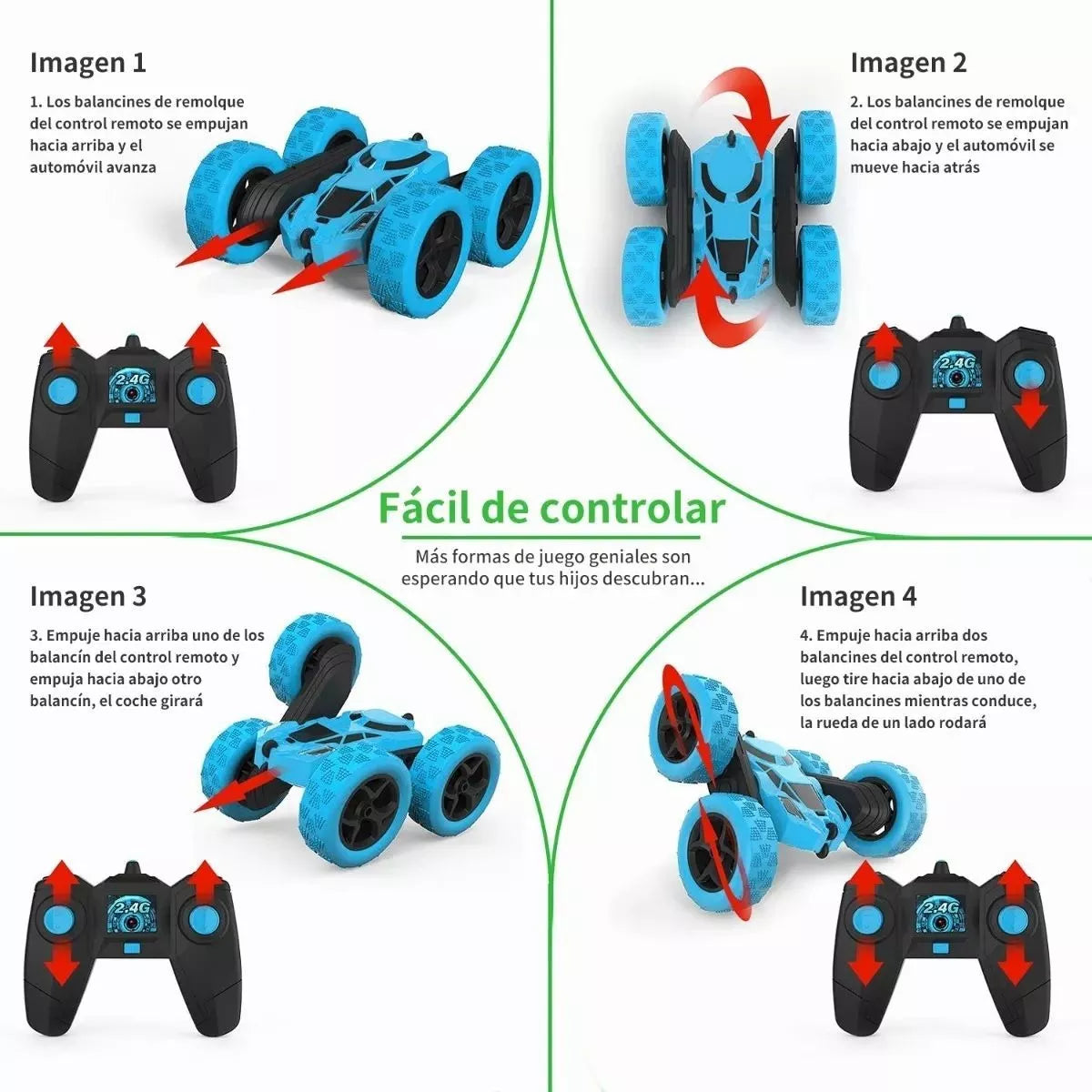 Coche Todoterreno RECARGABLE 360 🚗 + 🎮 Doble Cara, Drift, Color Azul
