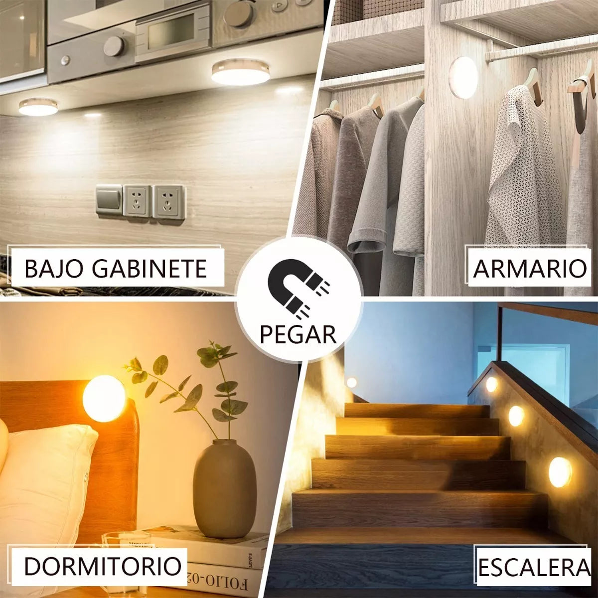 Luz De Noche Con Sensor De Movimiento Recargable Por Usb (Pack de 4)