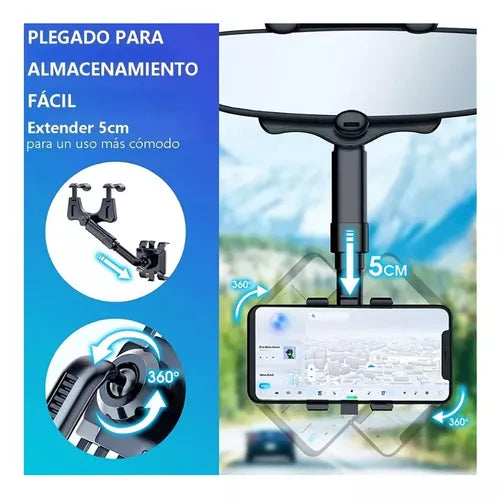 Soporte Para Teléfono📱 Con Espejo Retrovisor Giratorio De 360
