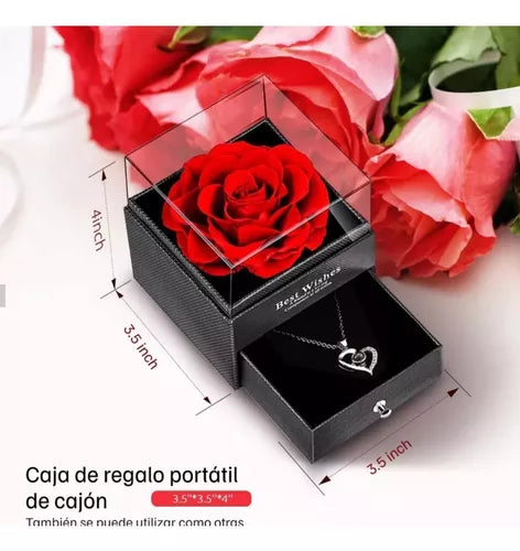Collar De Corazón Y Flor Eterna 💖 PROMO San Valentín