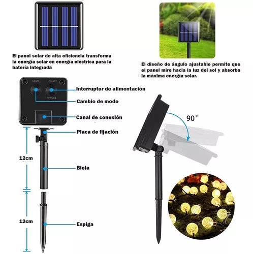 Guirnalda De Luces CARGA SOLAR 11 m 60 Focos Exterior COLORES