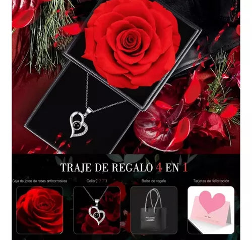 Collar De Corazón Y Flor Eterna 💖 PROMO San Valentín
