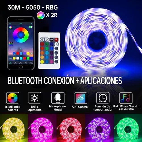Tiras Led 30 METROS⭐ Groove Bluetooth+Control Remoto Rgb (2rollosx15m)