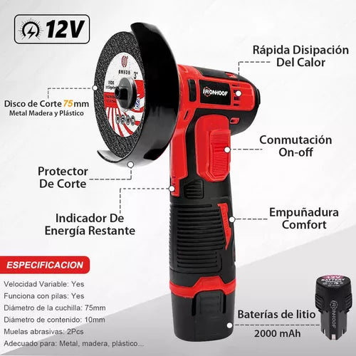 Esmeriladora Angular INALAMBRICA 💥 12v 18500 Rpm