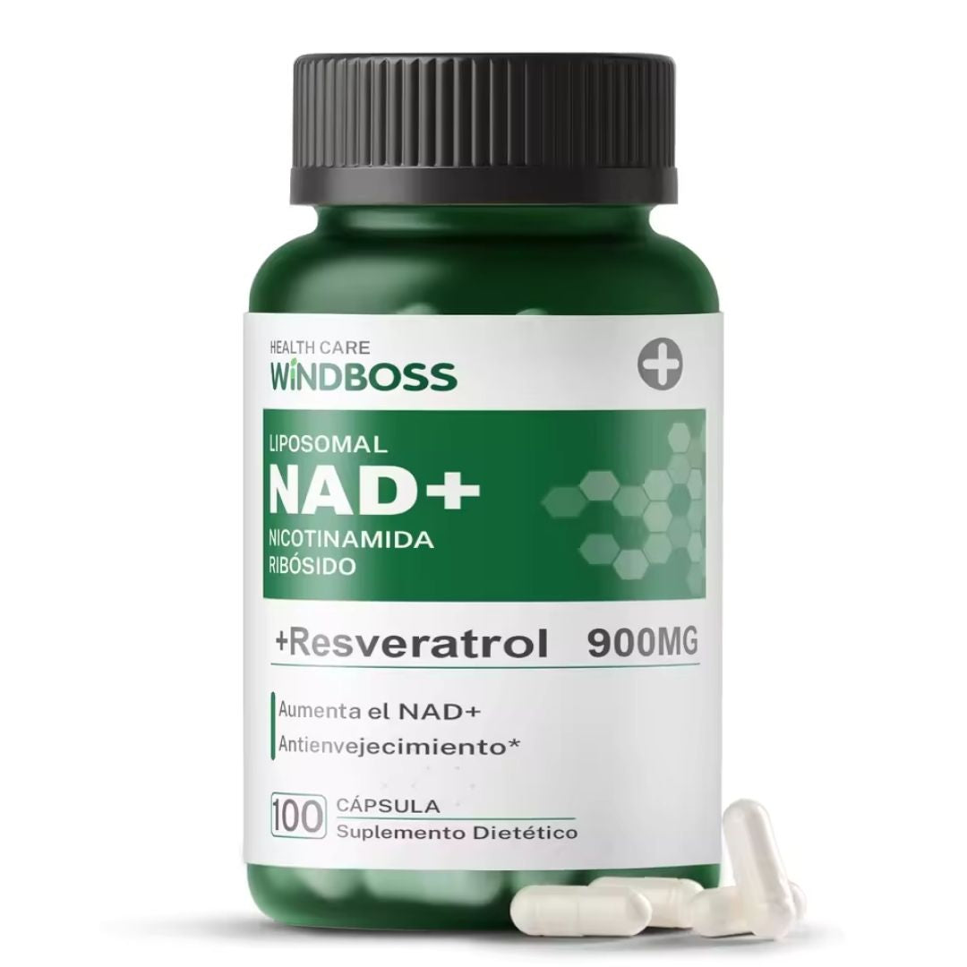 Windboss NAD+ Liposomal NR 900mg con Quercetina y Resveratrol | Suplemento Antienvejecimiento y Energía | 100 Cápsulas