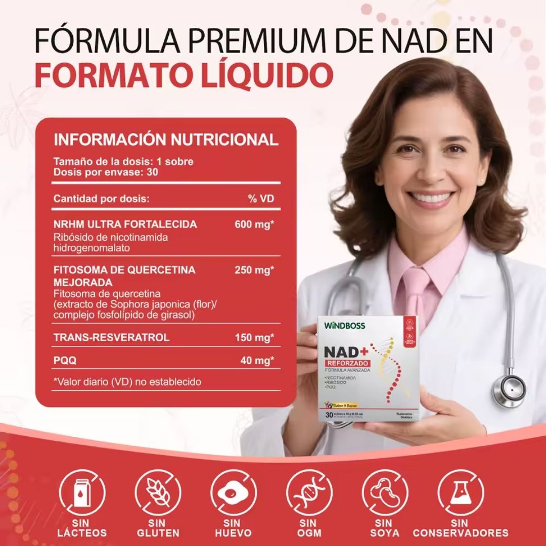 Windboss Suplemento líquido de NAD+ | Versión en sobres | 30 unidades | Parte de una rutina diaria para el bienestar y energía natural