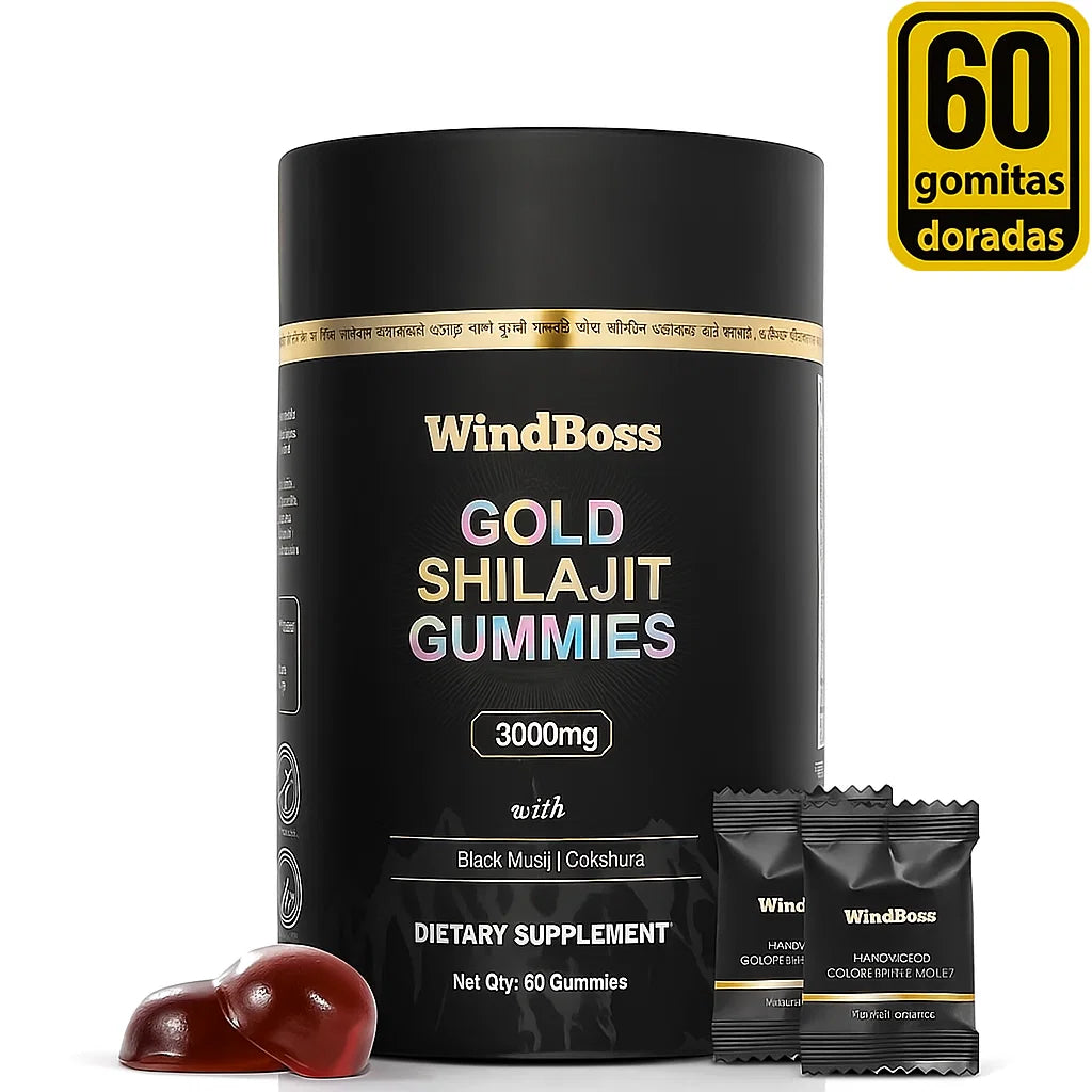WindBoss Gold Shilajit Gummies – 3000mg de Energía del Himalaya (Grado Oro)✨🏔️