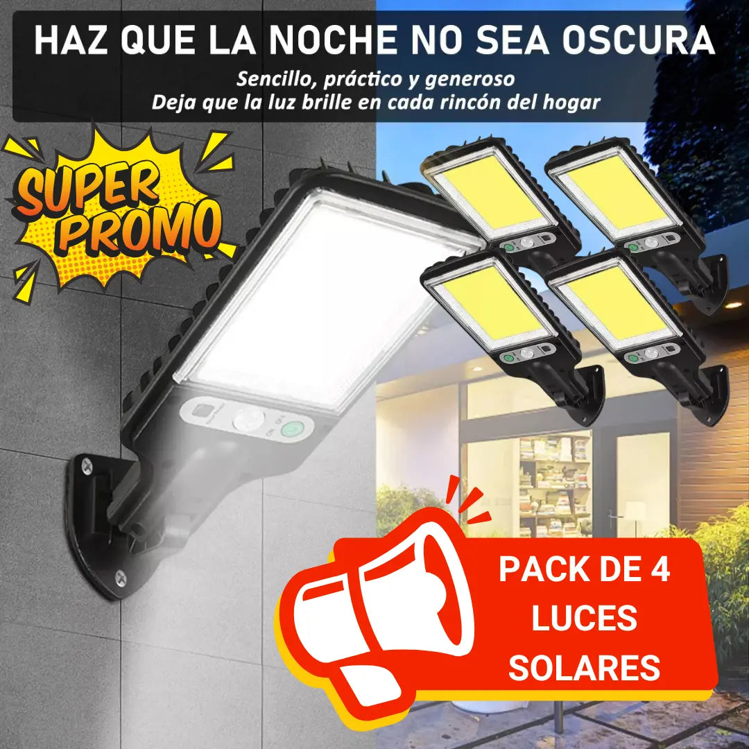 PACK x 4 Luces Solares LED con sensor de movimiento, CONTROL REMOTO!