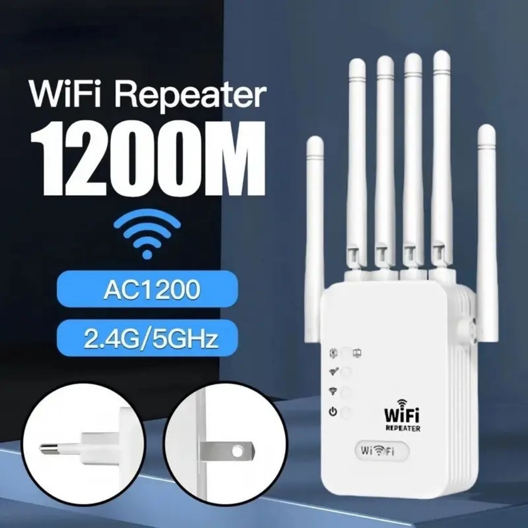 Repetidor Wifi 1200Mbps, Amplificador Inalámbrico Wifi, Extensor de Red 2.4G/5G, Cobertura Total 360° para Hogar y Oficina
