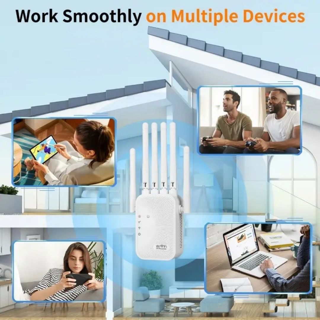 Repetidor Wifi 1200Mbps, Amplificador Inalámbrico Wifi, Extensor de Red 2.4G/5G, Cobertura Total 360° para Hogar y Oficina