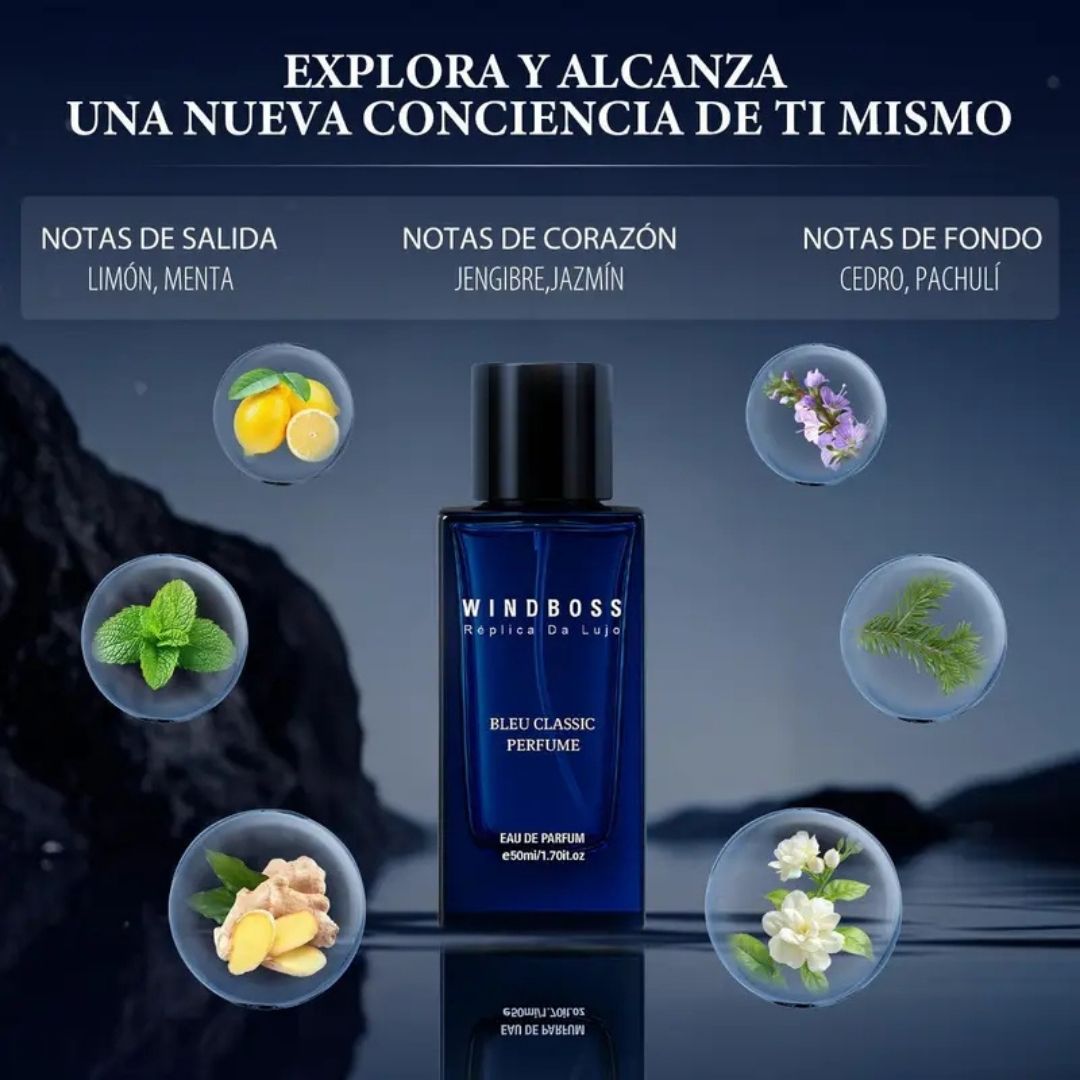 Perfume para hombre Windboss Blue EDP | Aroma amaderado y cítrico | Fragancia distinguida inspirada en la elegancia clásica | 50 ml 1.7 oz