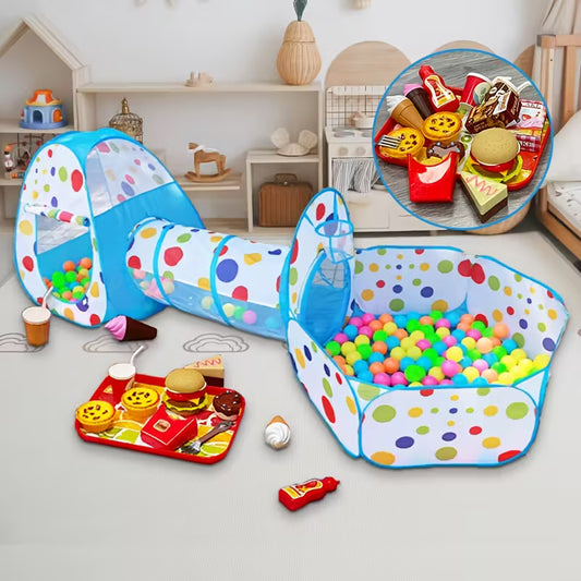 Túnel Interactivo para Niños con Canasta y Alberca de Pelotas