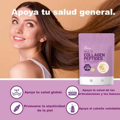 Polvo de colágeno multilayer VIVONU, 1 libra | Contiene tipos de colágeno I, II, III, V y X, así como biotina, ácido hialurónico y vitamina C