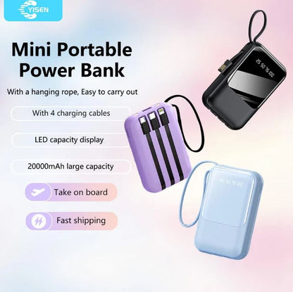 Power Bank Batería Portátil 20000mah carga rápida incorporada con pantalla digital de 4 cables Banco de energía externo