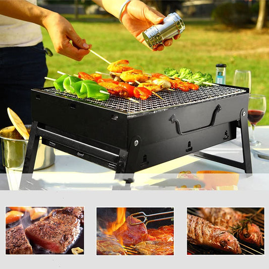 Asador de carne portátil a carbón con parrilla