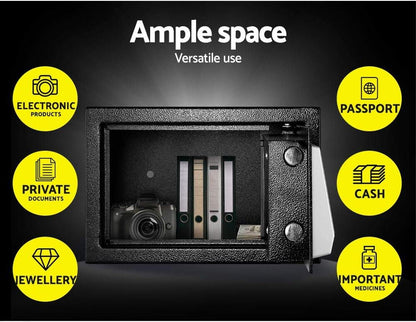 Caja Fuerte Electronica - Bisagras Interiores a Prueba de Manipulaciones y Acolchado de Alfombra Caja Fuerte Pequeña con Llave y Codigo Caja de Seguridad para Dinero/Documentos/Joyas