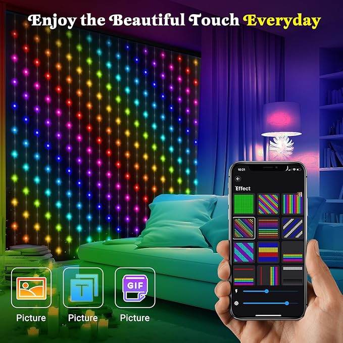 Cortina luces LED Inteligente , resistente al agua con app RGB