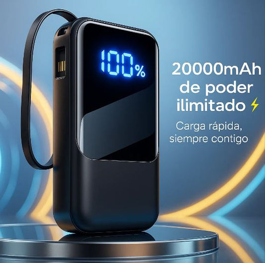 Power Bank Batería Portátil 20000mah carga rápida incorporada con pantalla digital de 4 cables Banco de energía externo