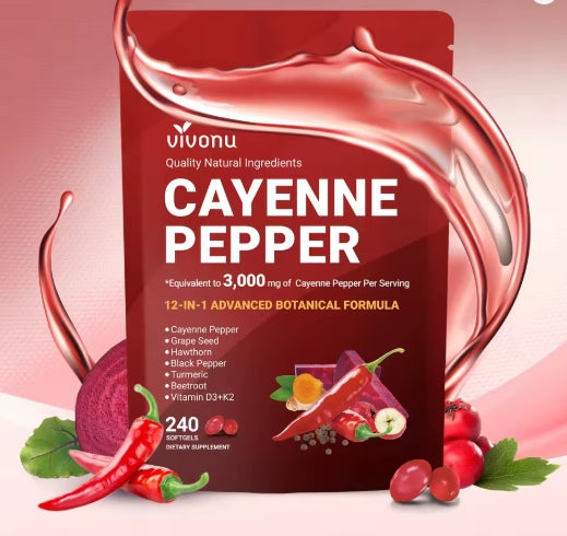 Cápsulas Blandas de Aceite de Chile Ayuda a la digestión, apoya una circulación saludable y es rica en ingredientes naturales de alta calidad, incluyendo vitaminas E, D3, K2, etc. Fórmula Avanzada Vegetal 12 en 1