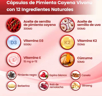 Cápsulas Blandas de Aceite de Chile Ayuda a la digestión, apoya una circulación saludable y es rica en ingredientes naturales de alta calidad, incluyendo vitaminas E, D3, K2, etc. Fórmula Avanzada Vegetal 12 en 1