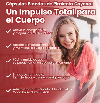 Cápsulas Blandas de Aceite de Chile Ayuda a la digestión, apoya una circulación saludable y es rica en ingredientes naturales de alta calidad, incluyendo vitaminas E, D3, K2, etc. Fórmula Avanzada Vegetal 12 en 1