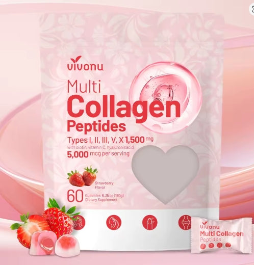 Gomitas de Péptido de Policolágeno, Sin Azúcar, Proteína Hidrolizada de Policolágeno I, II, III, V, X, Biotina, B12 Metilado, Vitamina C, A E D3, B6 para la Piel, Pelo, Uñas, Huesos