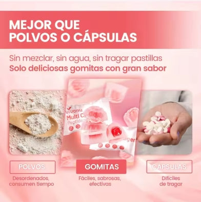 Gomitas de Péptido de Policolágeno, Sin Azúcar, Proteína Hidrolizada de Policolágeno I, II, III, V, X, Biotina, B12 Metilado, Vitamina C, A E D3, B6 para la Piel, Pelo, Uñas, Huesos