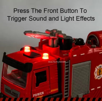 Camión de bomberos con rociador de agua, escala 1:32, modelo de escalera, coches de juguete, sonido, luz, puertas extraíbles, colección de vehículos abiertos, regalo para niños
