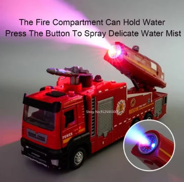 Camión de bomberos con rociador de agua, escala 1:32, modelo de escalera, coches de juguete, sonido, luz, puertas extraíbles, colección de vehículos abiertos, regalo para niños