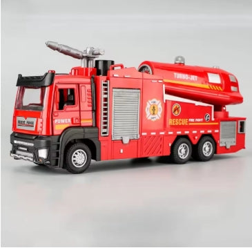 Camión de bomberos con rociador de agua, escala 1:32, modelo de escalera, coches de juguete, sonido, luz, puertas extraíbles, colección de vehículos abiertos, regalo para niños